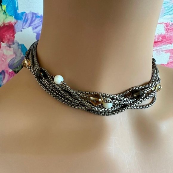 David Yurman DY 18k Yellow Gold Sterling Silver 8 Strand Box Chain Necklace - Picture 5 of 10